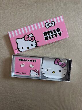 Hello Kitty Sterling Silver Enamel Stud Earrings And Tray